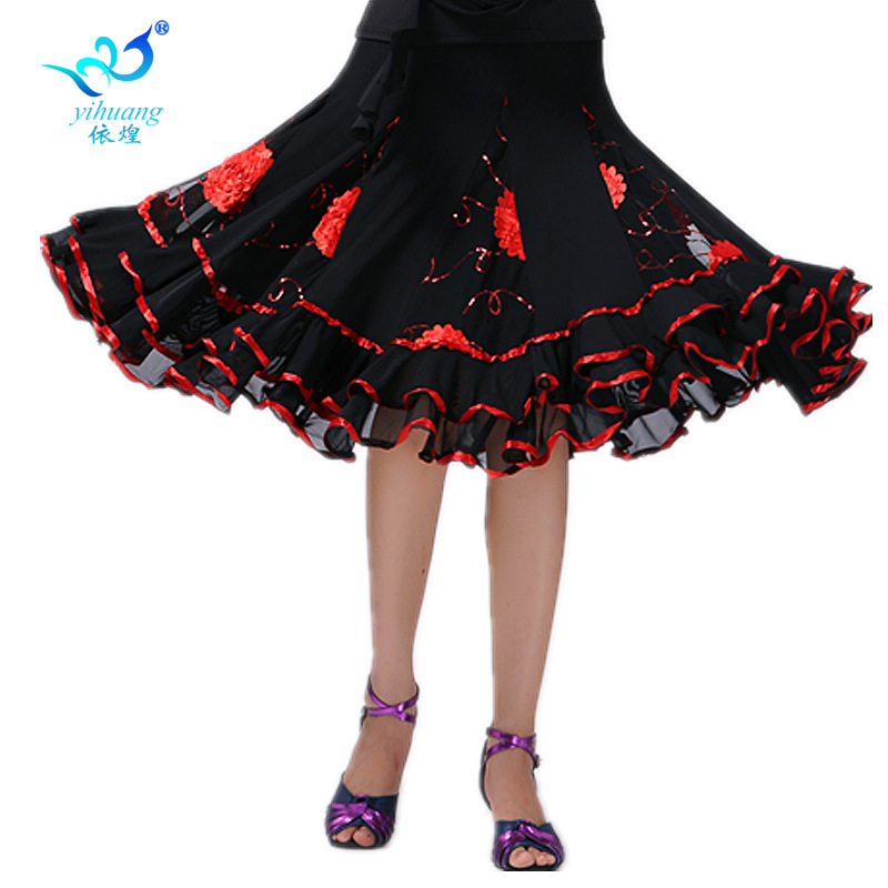 Jupe de danse latine jupe de danse de salle de bal à paillettes brodées robe de performance grande jupe swing gb robe de danse de salle de bal ro