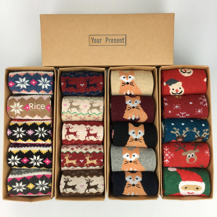 Boxed Christmas socks new autumn and winter wool socks thickened warm gold silk Deer Women's mid-calf socks one-piece delivery