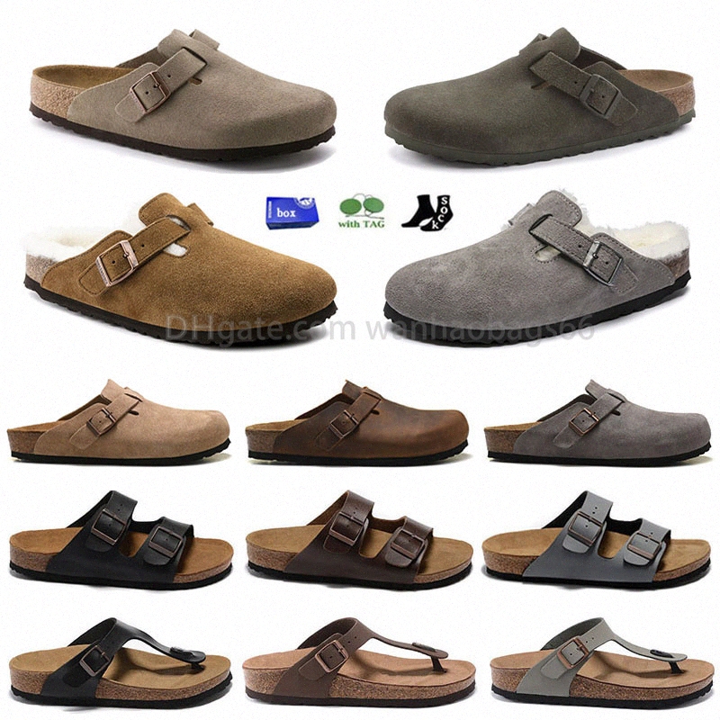 Designer obstruent les femmes hommes pantoufles en liège pour la mode plate sandales d'été suède taupe mules diapositive en cuir Arizona Mayari B