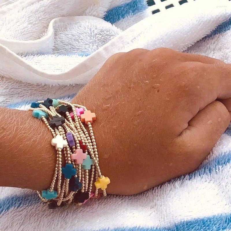 Charm Bracelets Vlen Cross Bracelet 3mm Gold Plated 18 K Beads For Women Stackable Boho Pulseras Jewelry