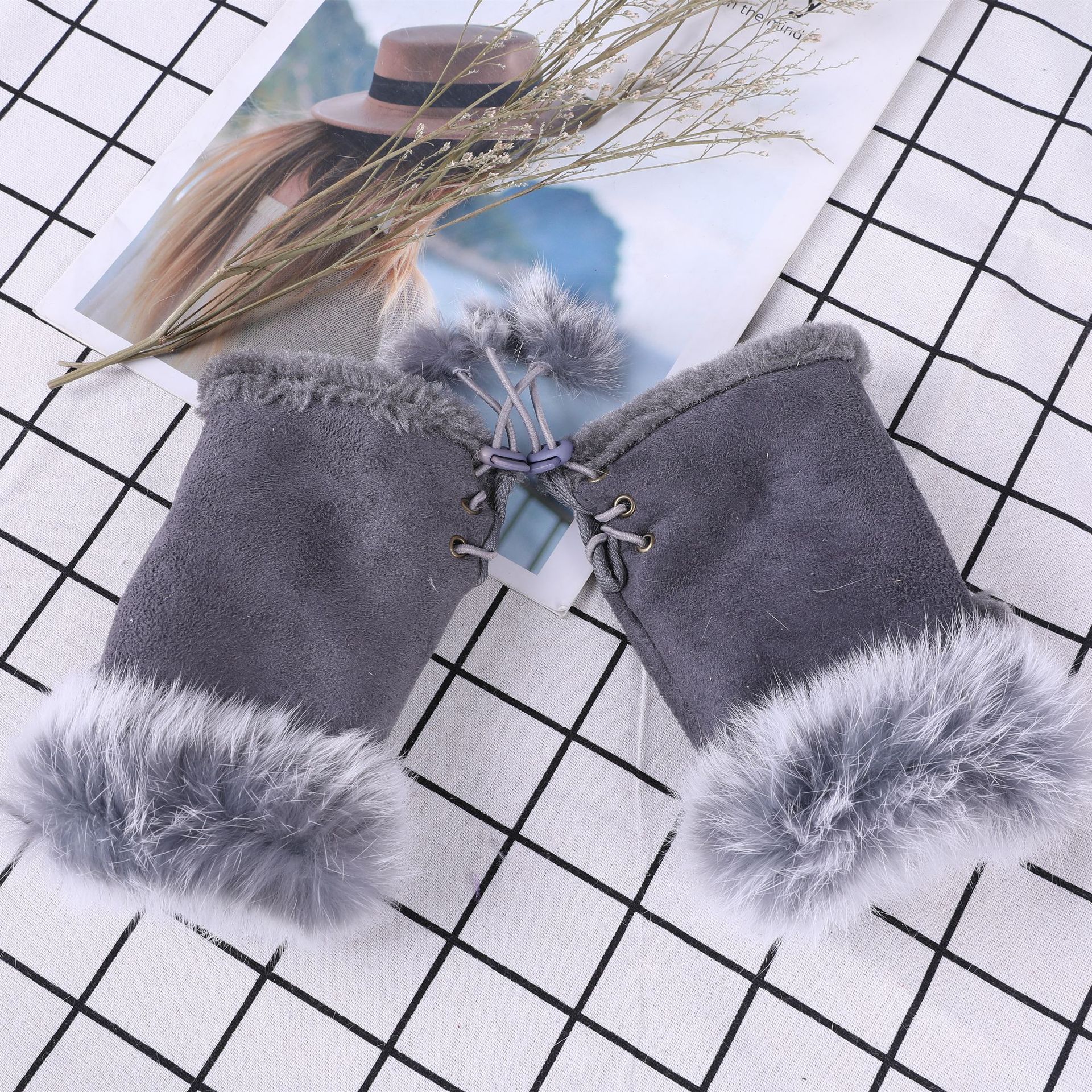 2026 Factory Direct Suede Fur Half Finger Female Winter Warm Gloves Wholesale Free outdoor Shipping