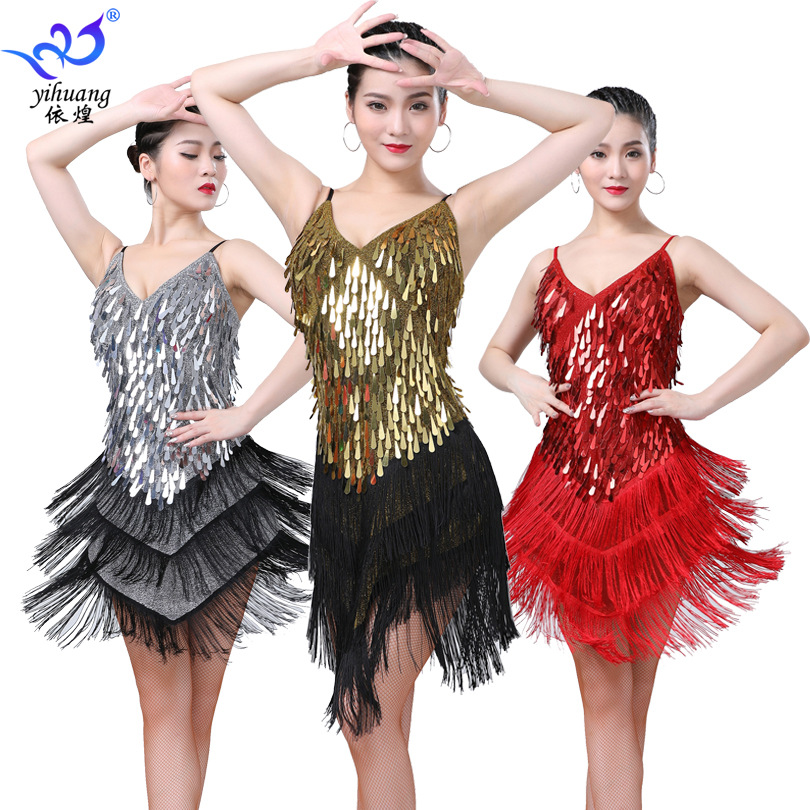 Slinge Sequins Robe Robe Pildel Robe de danse latine Costume Costume de concours de costumes de performance de danse latine