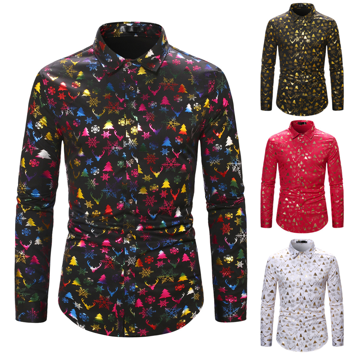 Autumn and winter New British Christmas shirt Amazon wholesale purchasing men's bronzing long sleeve shirt A42