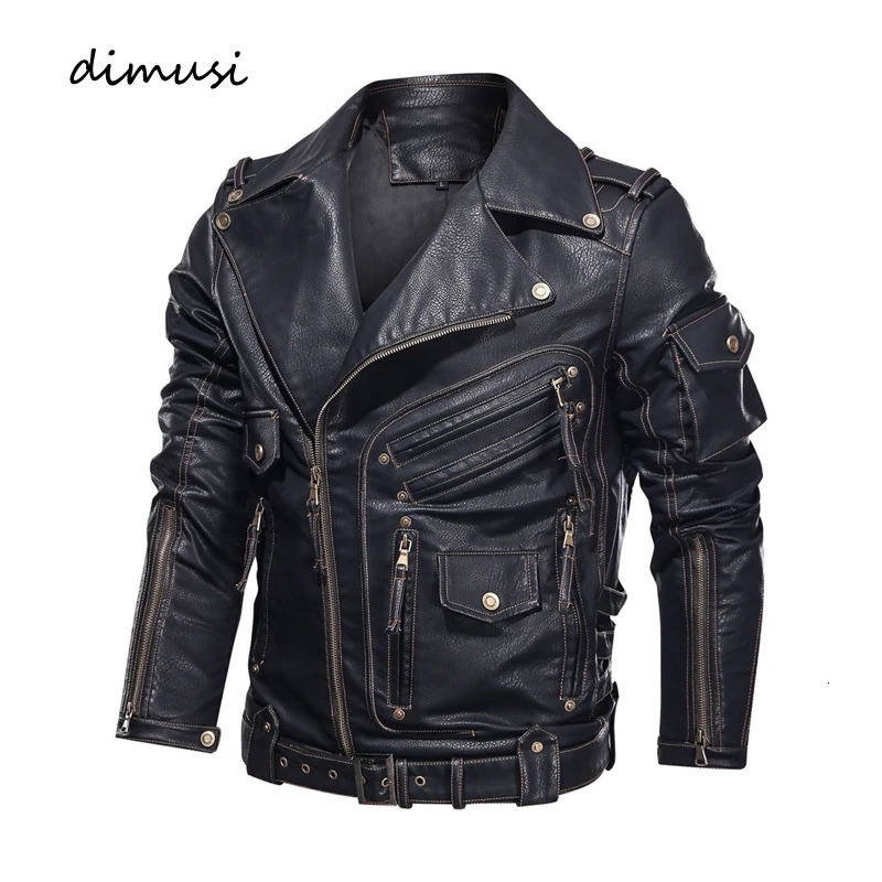 DIMUSI Winter Mens Leather Jacket Men Fashion Motorcycle PU Leather Jacket Cool Zipper Pockets Leather Coats Clothing 240715