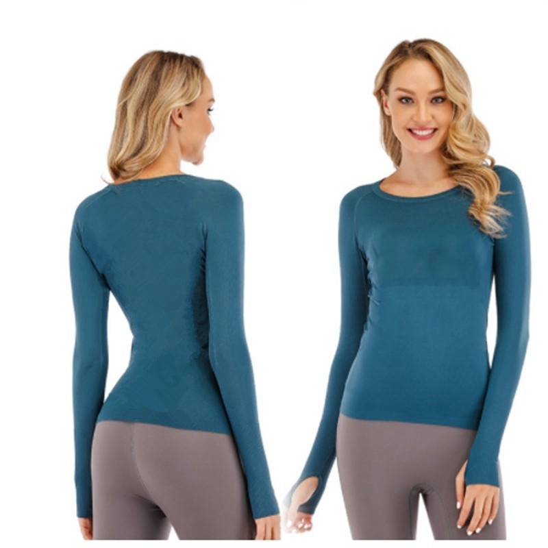Women's short sleeved shirt solid color thin quick drying breathable fitness yoga slim fit long sleeved shirt