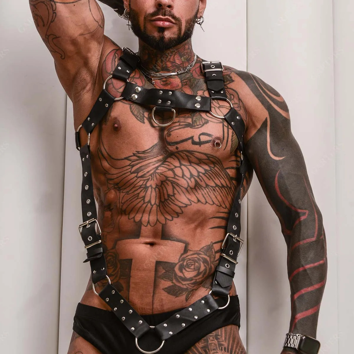 Fetish Gay BDSM Suspendres Bondage Men Sexy PU Leather Harness Male Lingerie Adjustable Body Punk Style Belts Harajuku For Adult 240711