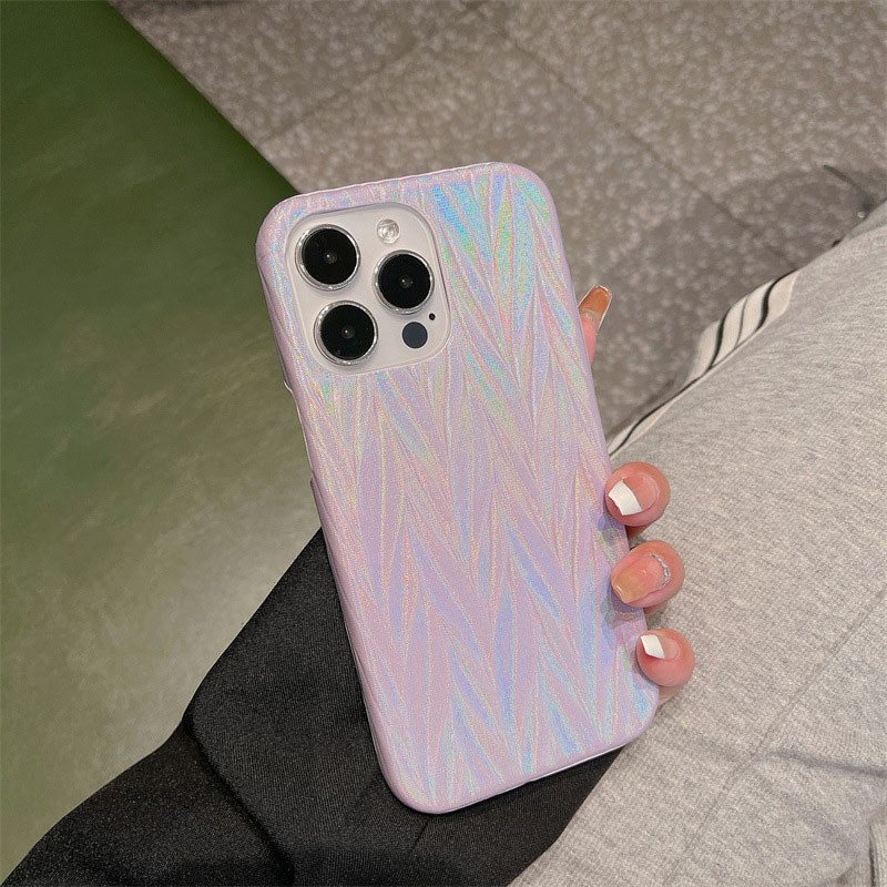 Iridescent Designer Phone Case for Apple iPhone 17 16 Pro Max 15 Promax 14 13 12 11 Luxury PU Leather Laser Diamond Hardwares Velvet Lining Back-image-882752577