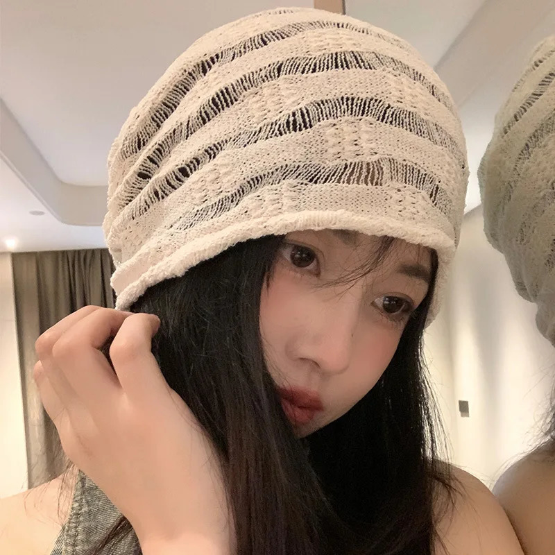 Knitted Beanies Hats For Women Men Spring Summer Hollow Windproof Ear Protection Caps Outdoor Travel Headband Cold Hats Gorros 240717