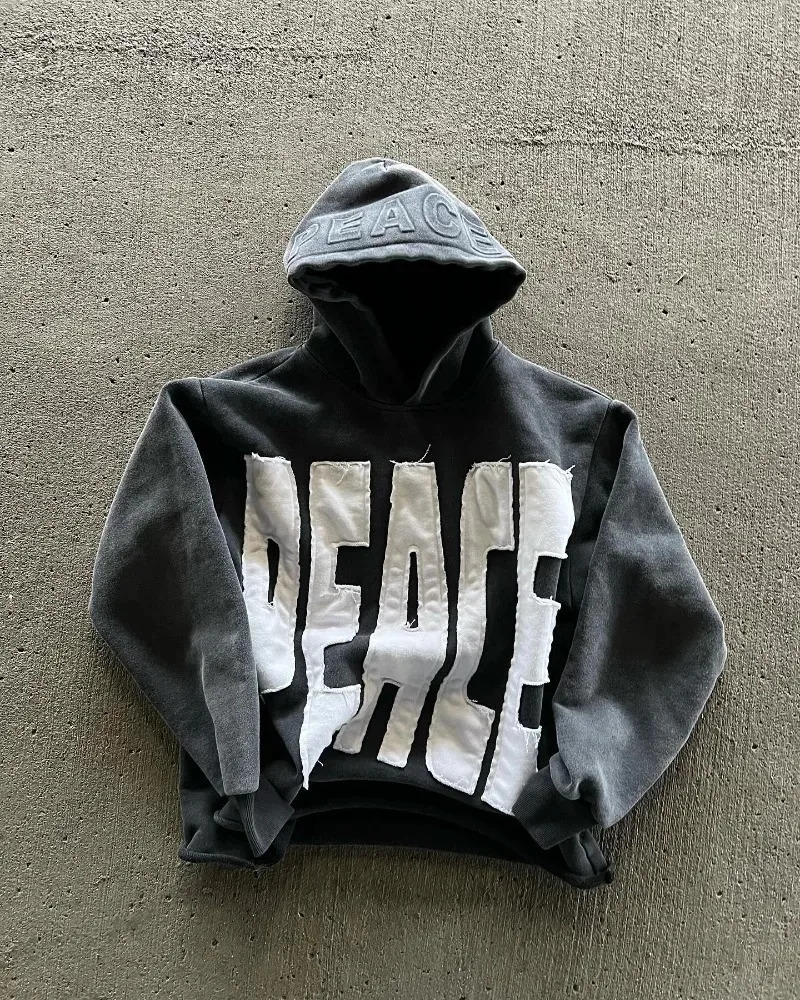 Y2k Fall Winter Trend Retro Alphabet Embroidery Hoodie Mens Goth Harajuku Fashion Coat Couple Casual Loose Sweatshirt 240719