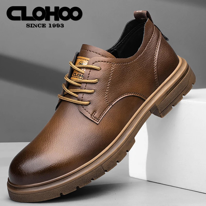 CLOHOC two layer cowhide business casual shoes breathable soft sole comfortable classic lace-up mens shoes 240719