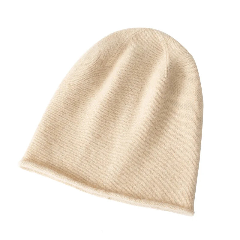 Autumn Winter Women Hats 100% Pure Cashmere Knitted Headgears Soft Warm Fashion Thick Cap 3 Colors High Quanlity 240717