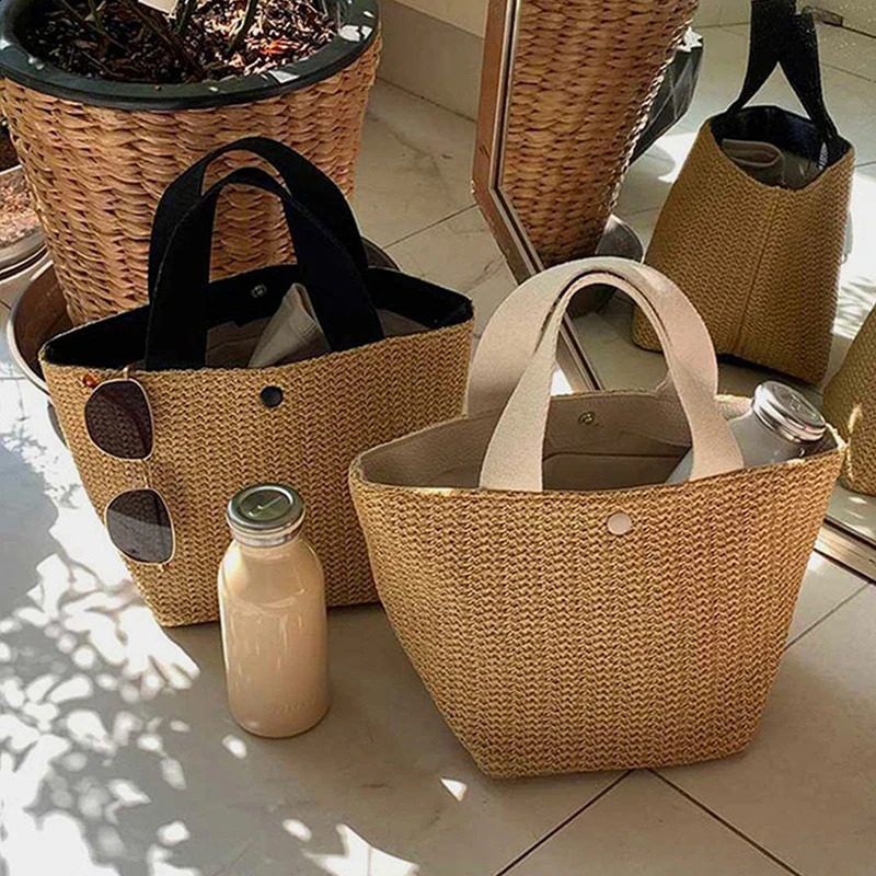 Elegant womens straw bag handbag holiday beach casual top fashionable retro shoulder 240722Z