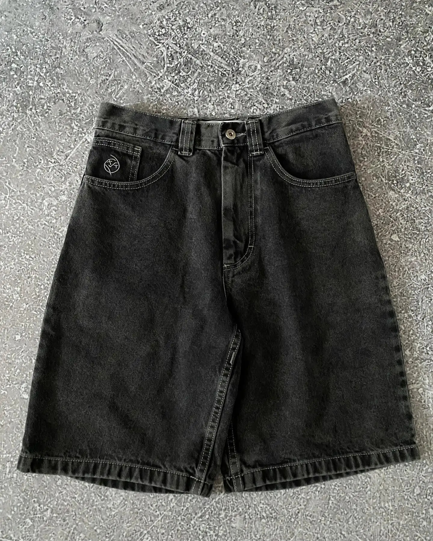 Embroidery retro black denim shorts polar big boy gym mens Y2K pants basketball hiphop cartoon graphic streetwear 240722