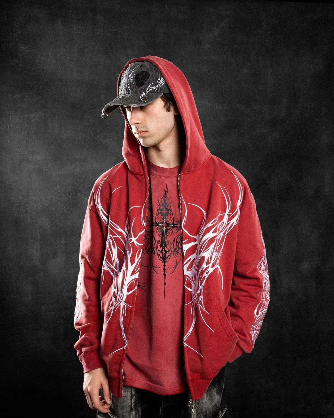 Y2K Gothic letter printed zipper mens and womens retro streetwear hiphop loose fashion street casual couple hooded sweatshirt 240722