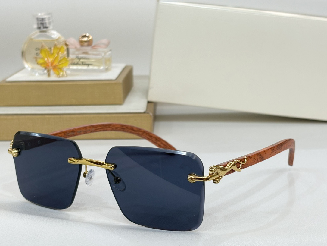 Designer Sunglasses For Men Women Fashion 2808 Summer Wood Temples Style Anti-Ultraviolet Retro Plate Square Frameless Business Cut Lenses Eyeglasse