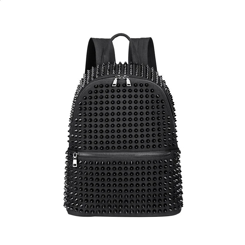 JIEROTYX Fashion Female Women Backpacks Rivet Black Soft Washed Leather Bag Schoolbags Girls Punk Bags Travel Zipper Drop Ship 260916