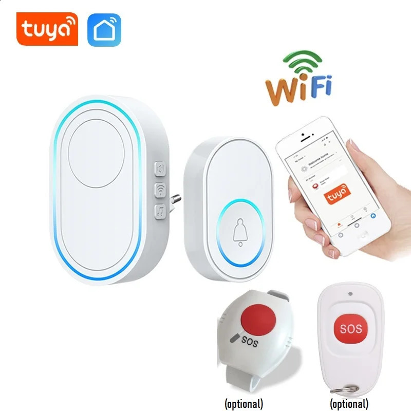 Coupée de porte de porte WiFi Alarme sans fil Contrôle de porte de porte intelligente prend en charge DIY 43Hz Bracelet à télécommande SOS sans f