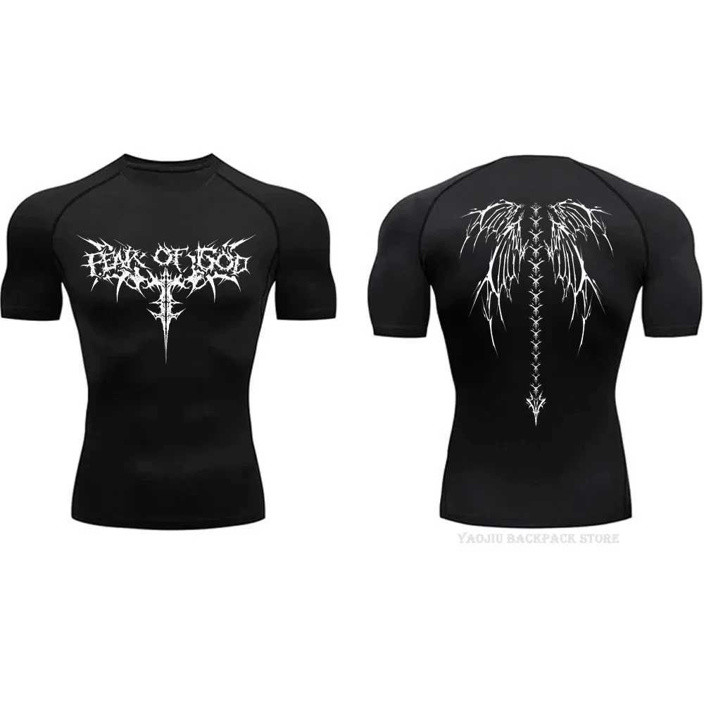 Men's T-Shirts Mens Compression Shirt Anime Print Gym Sport Quick Dry Gym TShirts Fitness Athletic Undershirts Elasticity Tops Tee Summer Ma