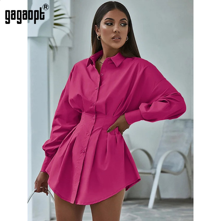 Gagaopt Cotton mini robe dames élégantes Vestidos de bureau à manches longues 240722