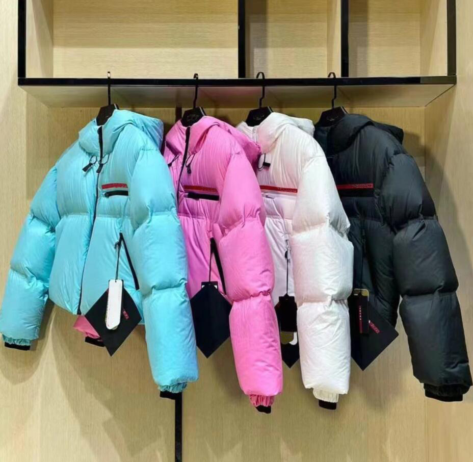 Winter Puffer Designer Jacket Hooded Womens Puffers striped badge Parka Coat Mens Fluffy Down Parkas Gilets Waterproof Warm pink Black white coat
