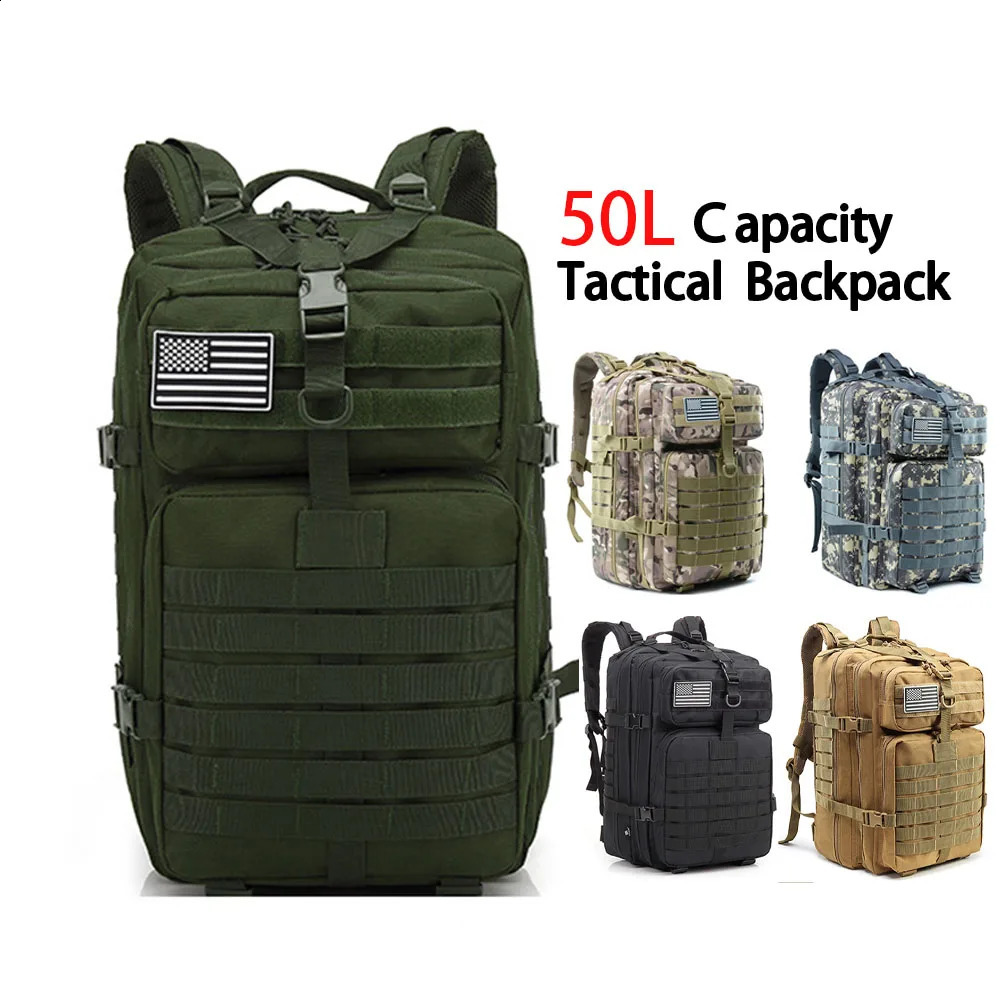 50L Large Tactical Mens Backpack Military Molle Waterproof Bug Out Bag Rucksack 240723Z