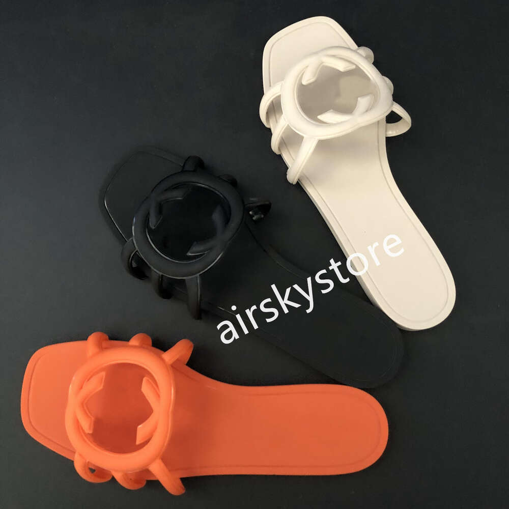 Designer Sandals Women Interlocking Slides Rubber Slippers Ladies Flat Beach Jelly Script Orange Summer Fall Mules Outdoor Waterproof Luxury Slip-image-999979227