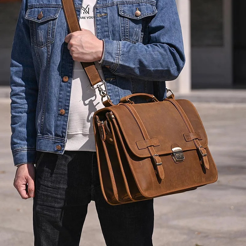 Men Genuine Leather Briefcase With Dial Lock 14 inch Business Cowhide Laptop Handbag Mens Work Tote Big Shoulder Bag 240723-image-1110420834