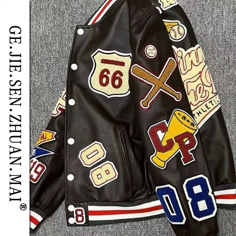 Retro Trendy Baseball Uniform Y2K Mens Spring and Autumn Leather Jacket Ins Embroidery Printed White Short Jacket 240816