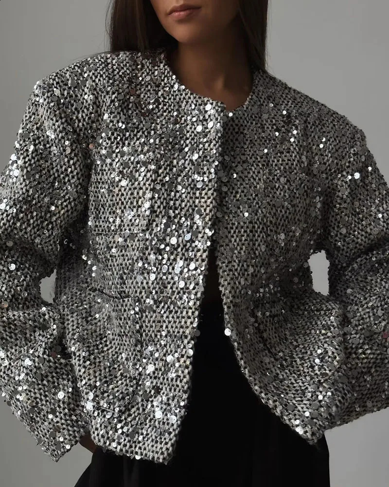 Veste à paillettes brillantes Chic Shinny o coude de printemps de couches