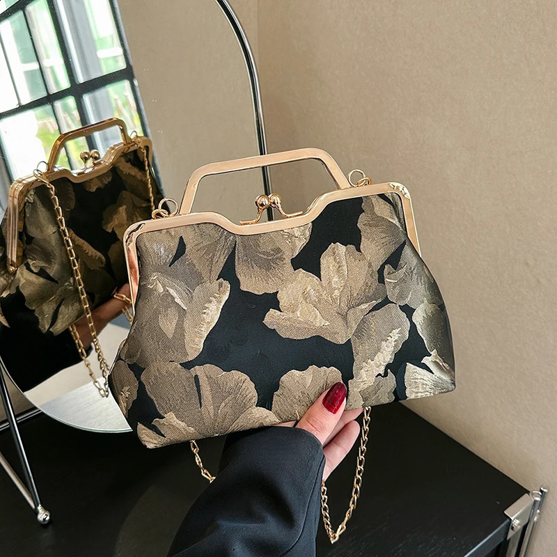 Satin Evening Clutch Bag Womens Diamond Wedding Handbag 2023 Elegant Shoulder Horizontal Printed Wallet 240723Z