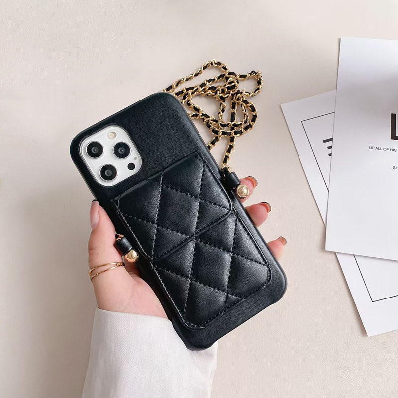 Crossbody Designer Phone Case for Apple iPhone 17 16 Pro Max 15 Plus 14 13 12 11 Luxury Leather Chains Strap Wallet Card Holder Velvet Lining Bac-image-884792291