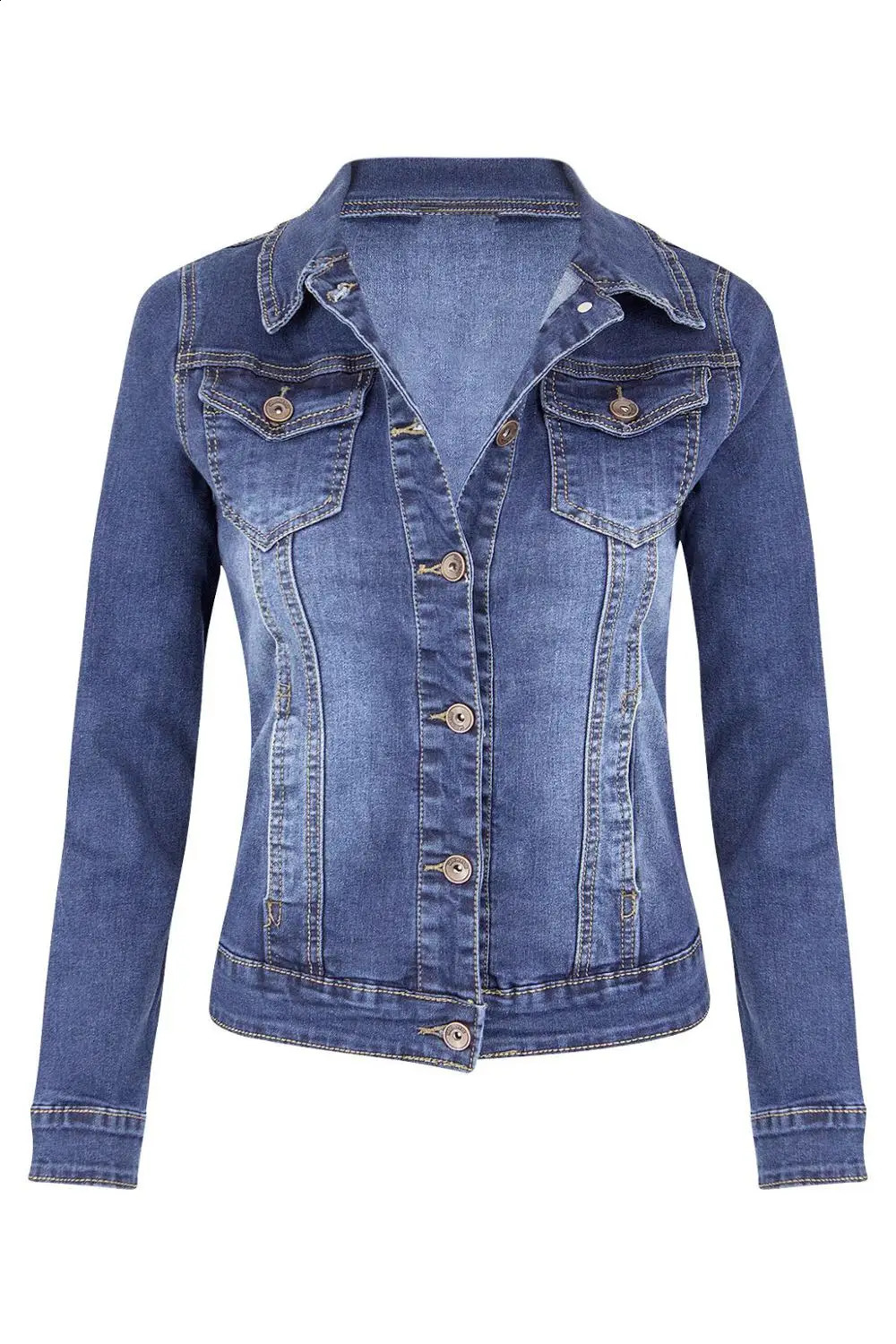 femme à manches longues en denim veste mode mince jeans stretch veste manteau printemps automne vestime femme s-2xl arrivée 240723