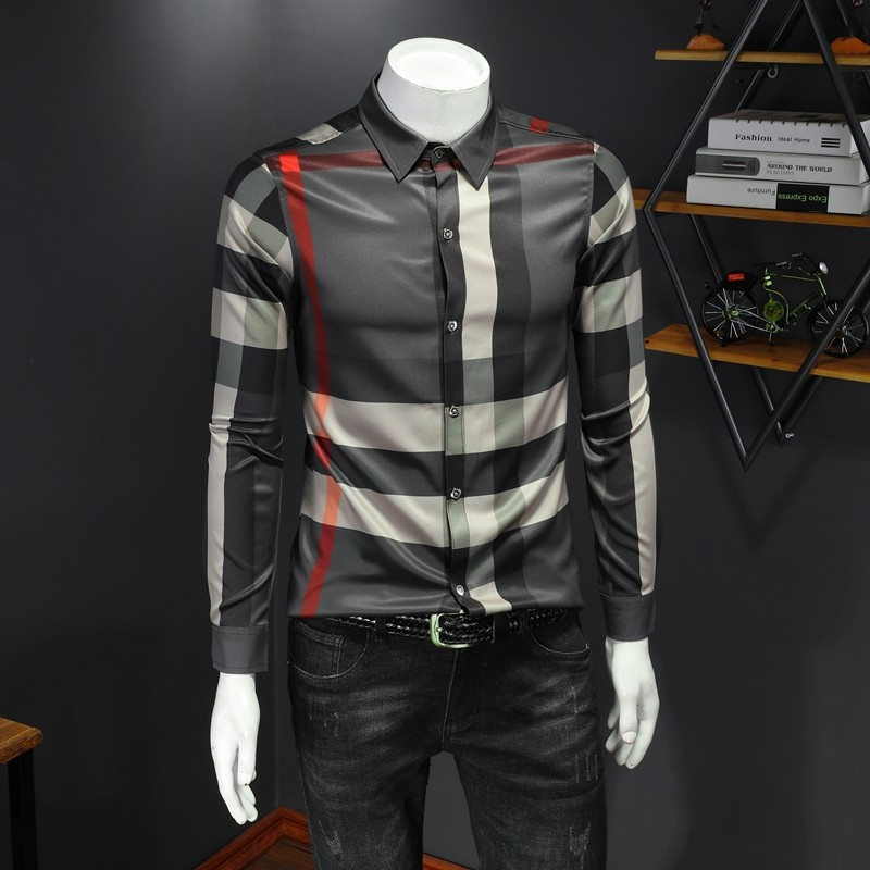 2024 Nouvelle chemise à plaid à manches longues Men de style familier léger Ruffian Handsome Youth Business Casual Casual Spring Thirt Asian Tail