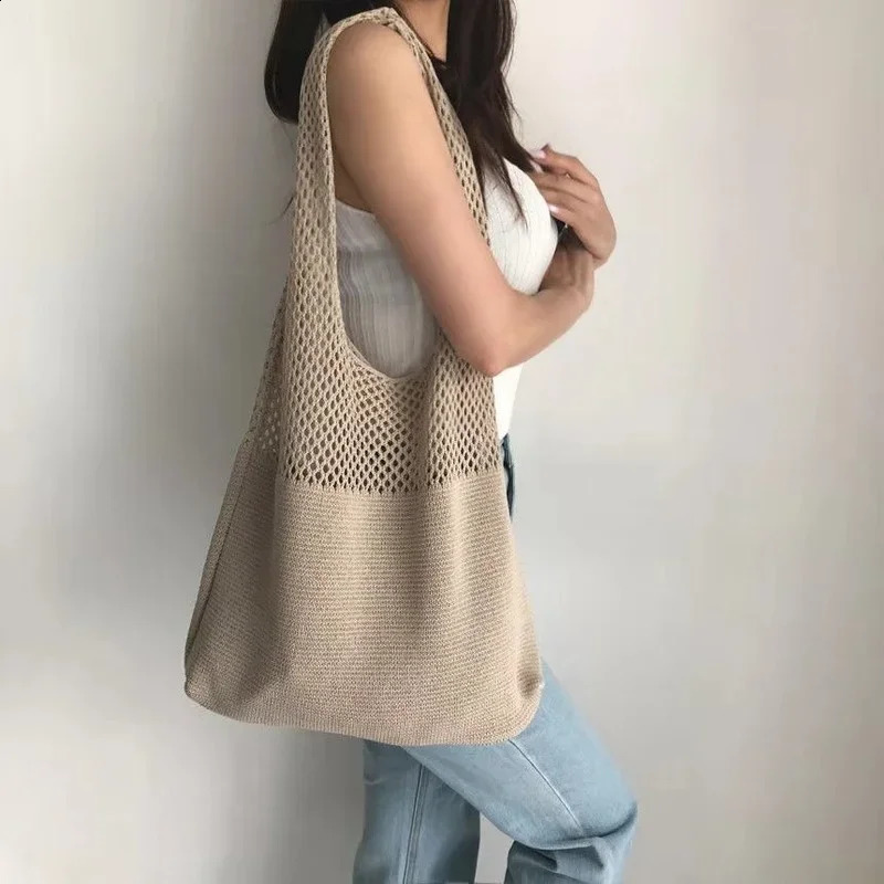 er Knitted Handbags Female Large Capacity Totes Women's Pack Summer Beach Bag Big Purses Casual Hollow Woven Shoulder Bags 260916