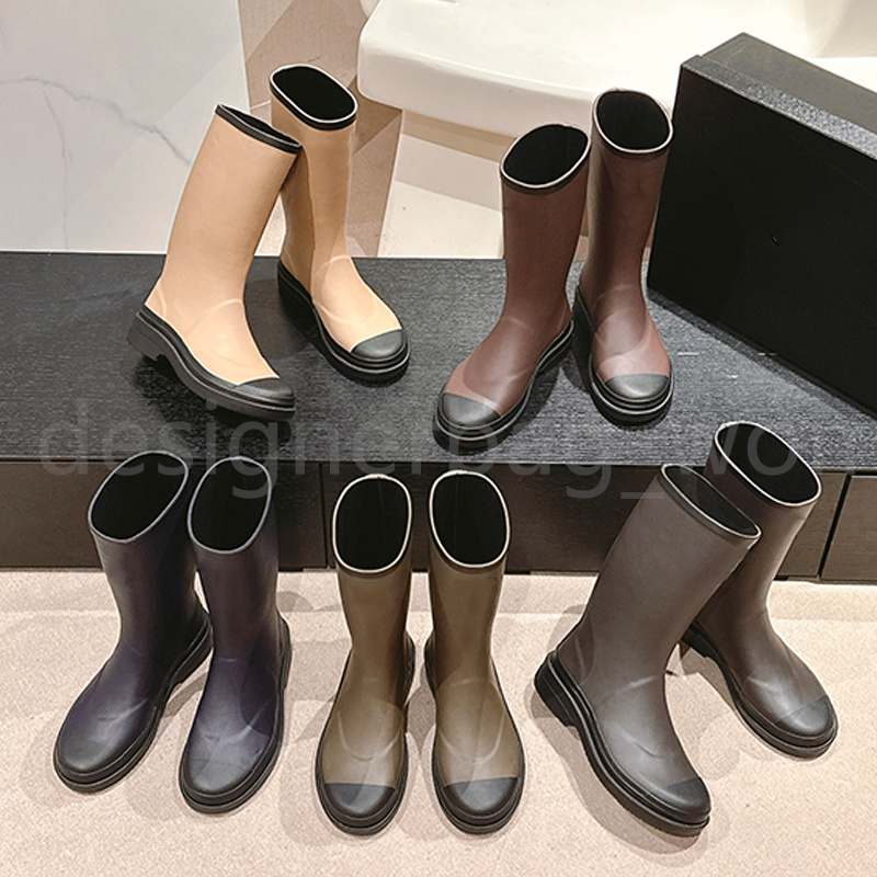 Designer Rain Boots Summer Water Shoes Women Thick Heel Knight Boots Long Boot Fashion Round Toe Rubber Rain New Waterproof Anti Slip On High Tube R