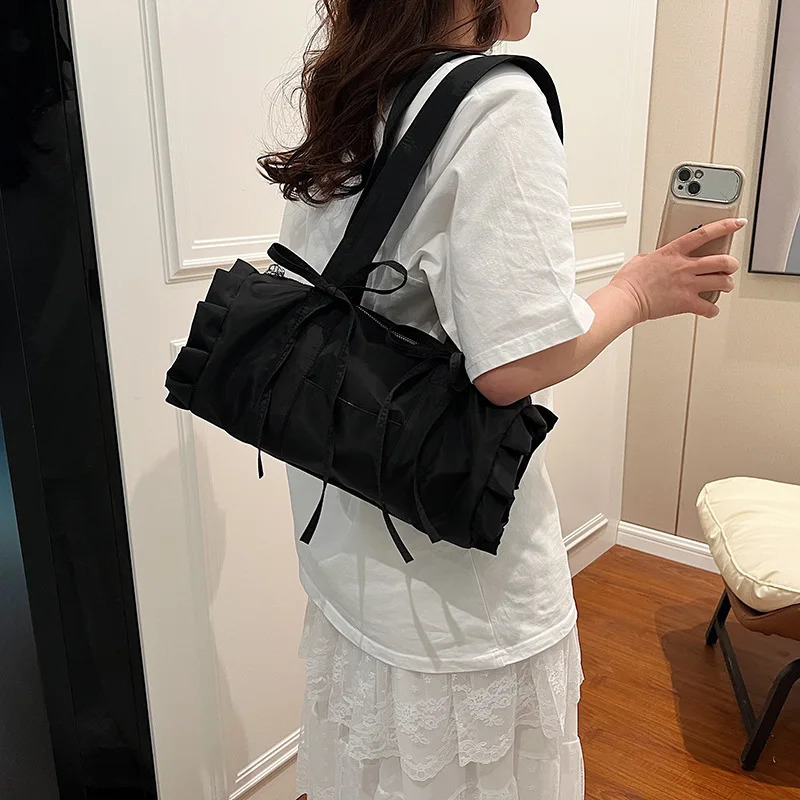 Womens Summer Fashion Shoulder Bag Large Capacity Ruched Bow Ballet Style Pillow Casual Handbag 240724Z