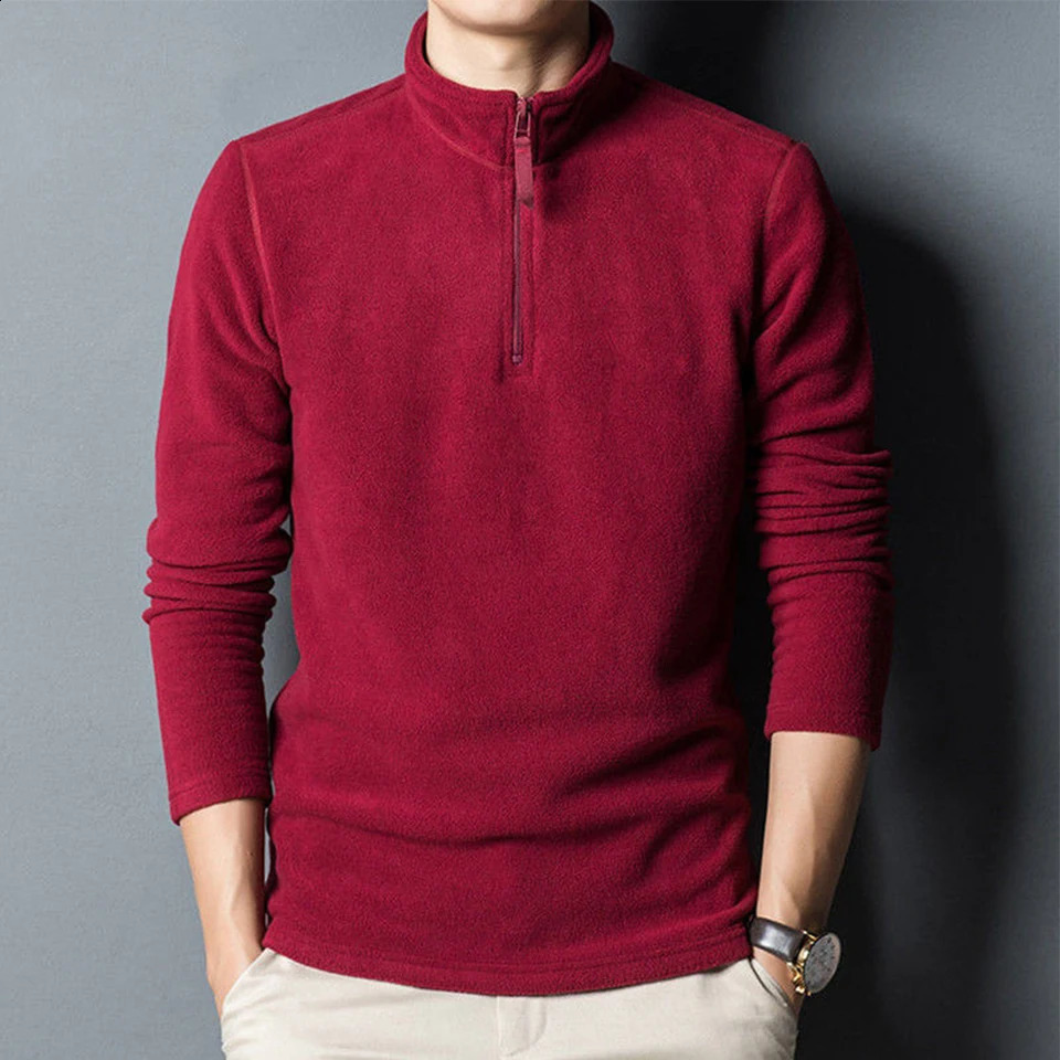 Mens sportswear winter autumn half turtle neck long sleeved wool polyester solid color comfortable 240724