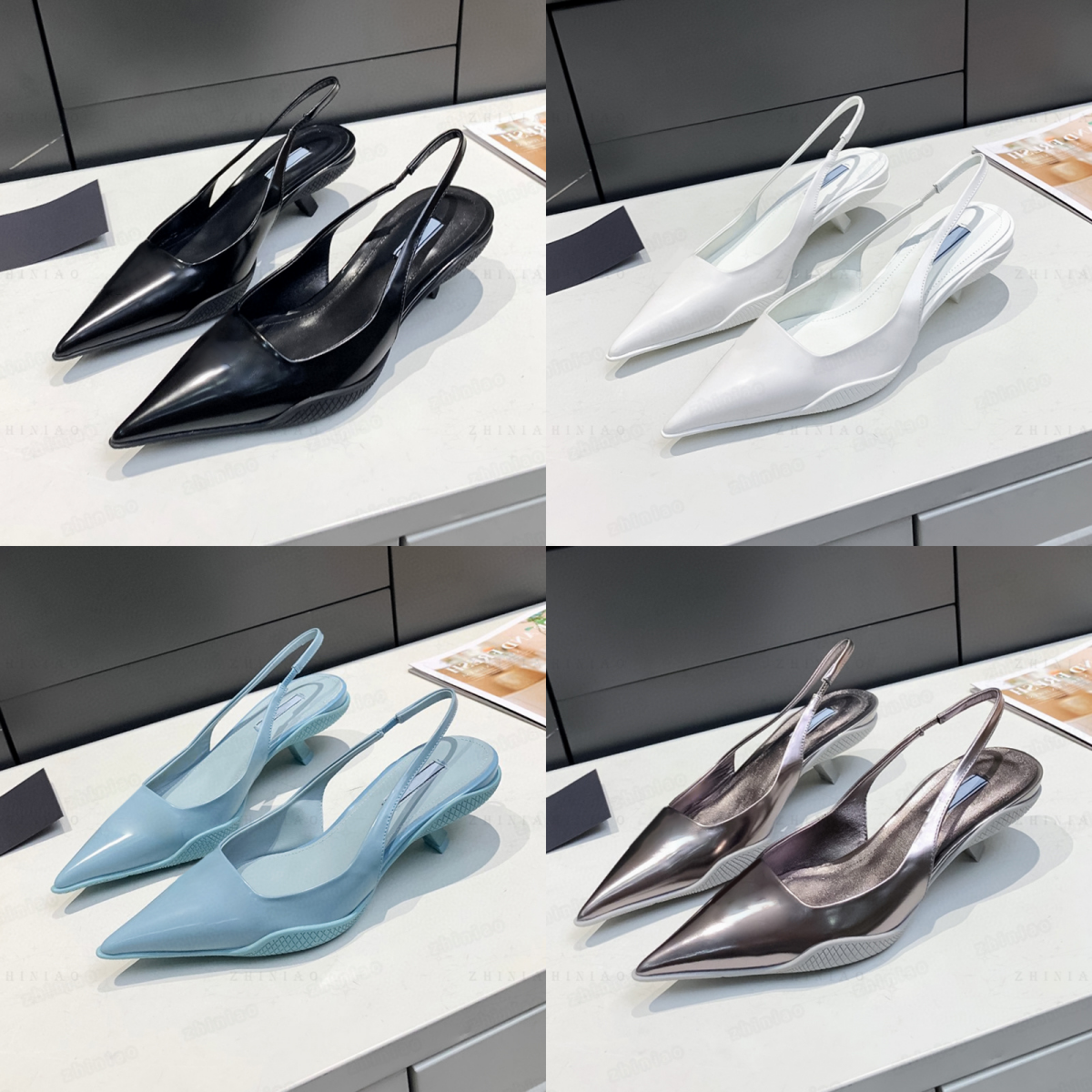 designer Dress Shoes High heel Triangle Brushed Leather Sandals Women Pumps Footwear Women High Heels Party Wedding Black Biue White-image-899490560