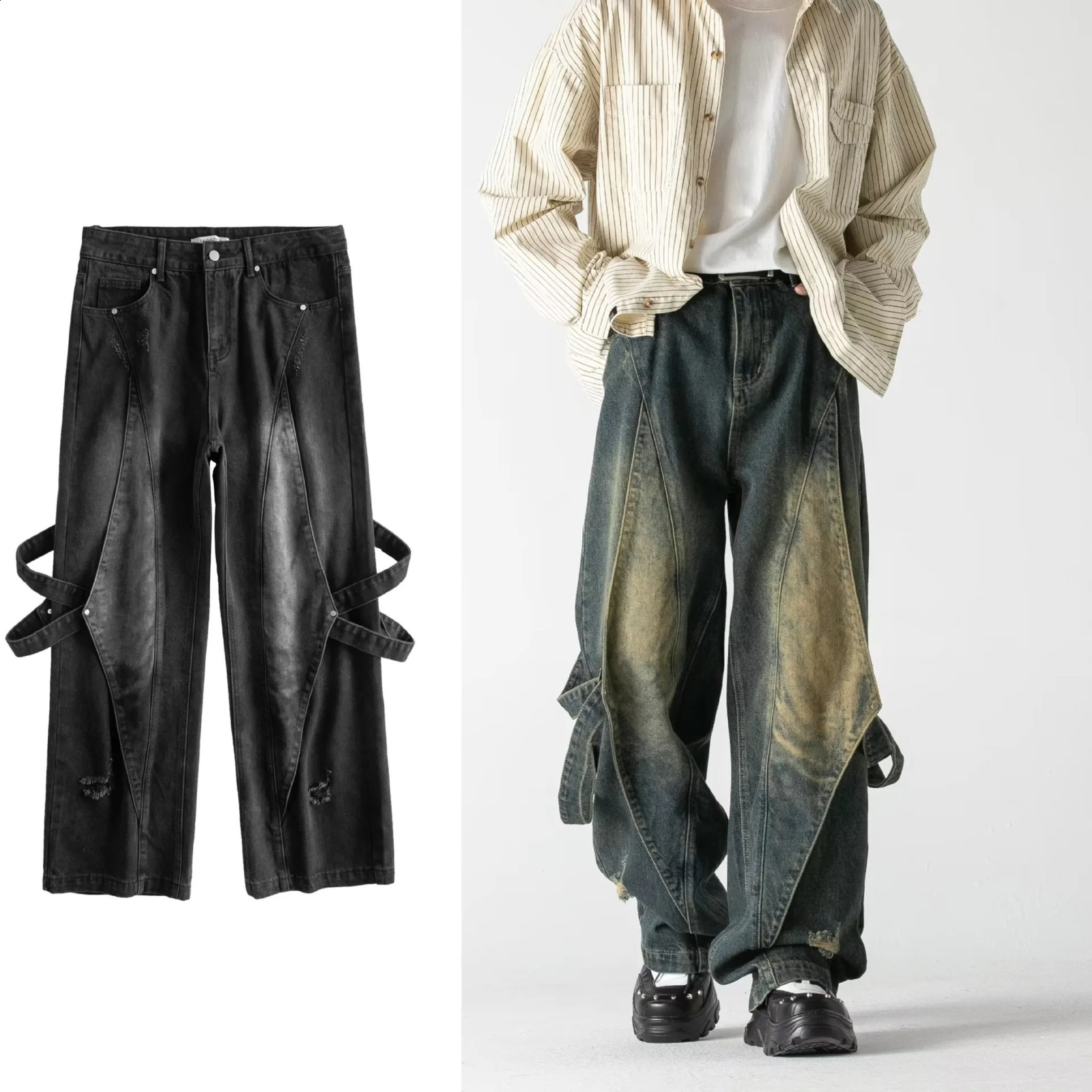 Y2K Jeans masculins jeans de cargaison droite pantalon à jambe droite unique