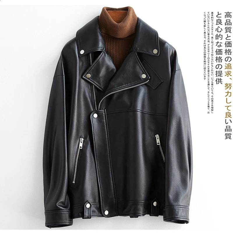 Nerazzurri Autumn White Black Soft Pu Leather Jackets for Women Long Sleeve Zipper Loose Spring Faux Leather Biker Jacket Women 240723