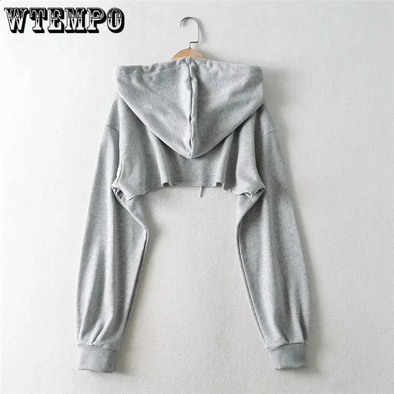 Black Short Hoodies Sweatshirts Womens Navel Pullover Blouse Long-sleeved Loose Top Spring Autumn Drop Wholesale 240724