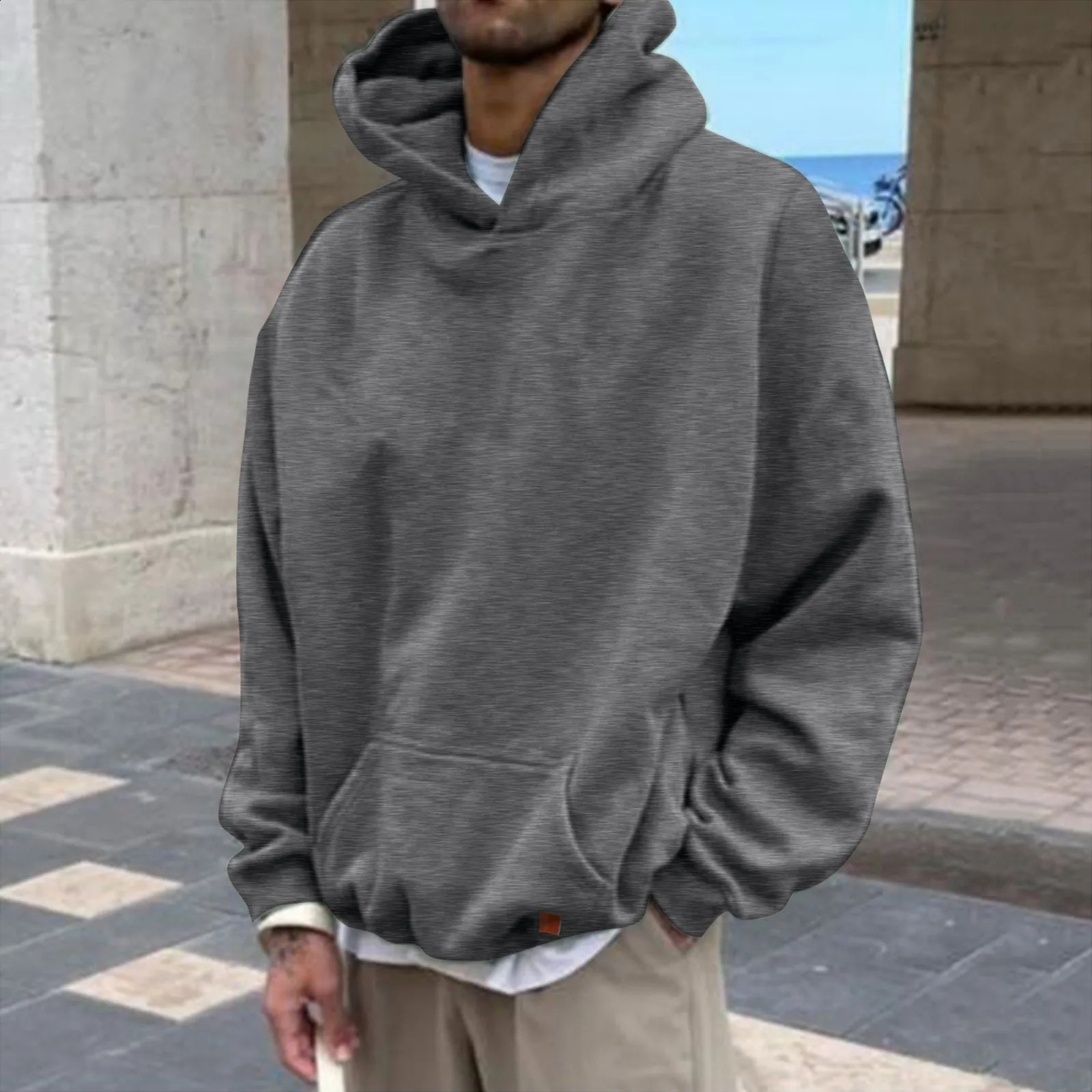 Men Hoodie Autumn Winter Sweatshirts Hip Hop Solid Color Hooded Pullovers Oversize Hoodies Sports Basic Loose Tracksuit Top Male 240724