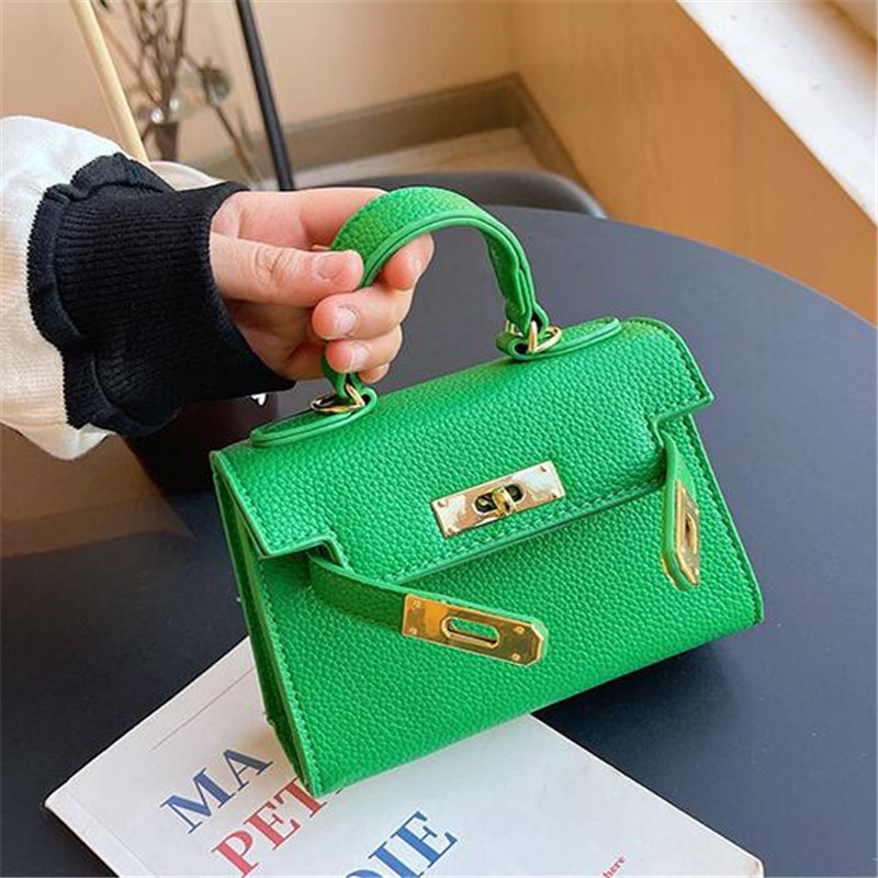 Girls Handbags Candy Color Children Messenger Bag Lipstick Bag Old Kids PU Leather One-shoulder Bags Mini Purse