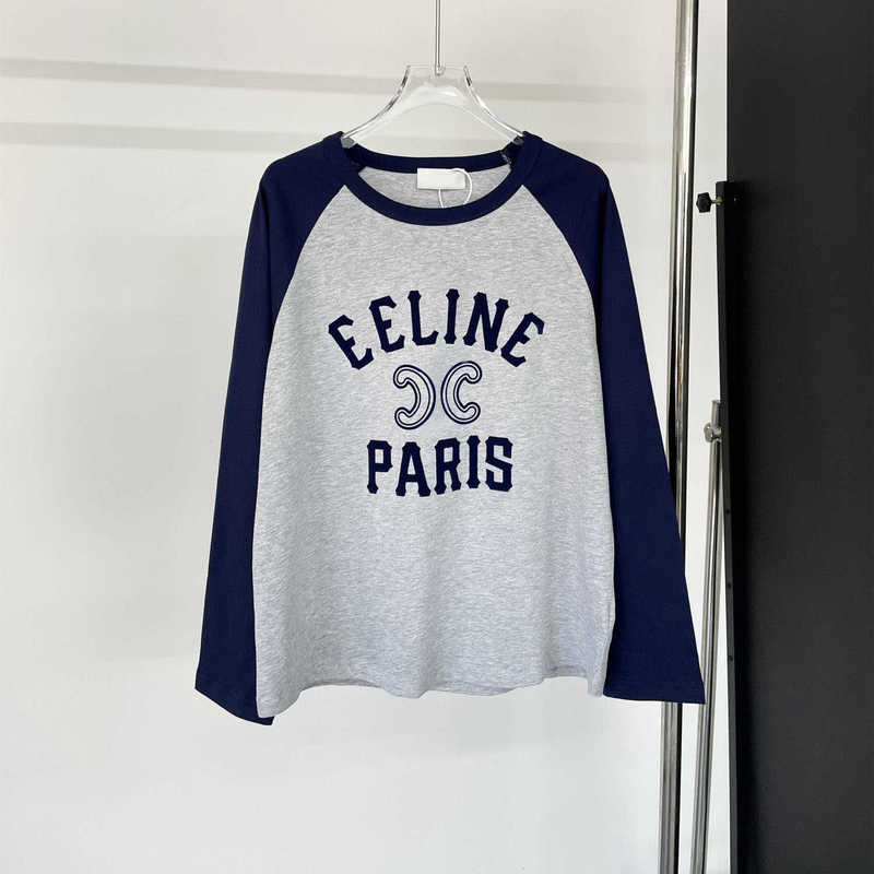 Women's T-Shirt designer brand High Version Three Standard Uniform Plush Long Sleeved T-shirt Base, Contrasting Color Printed Letter Cotton Ver