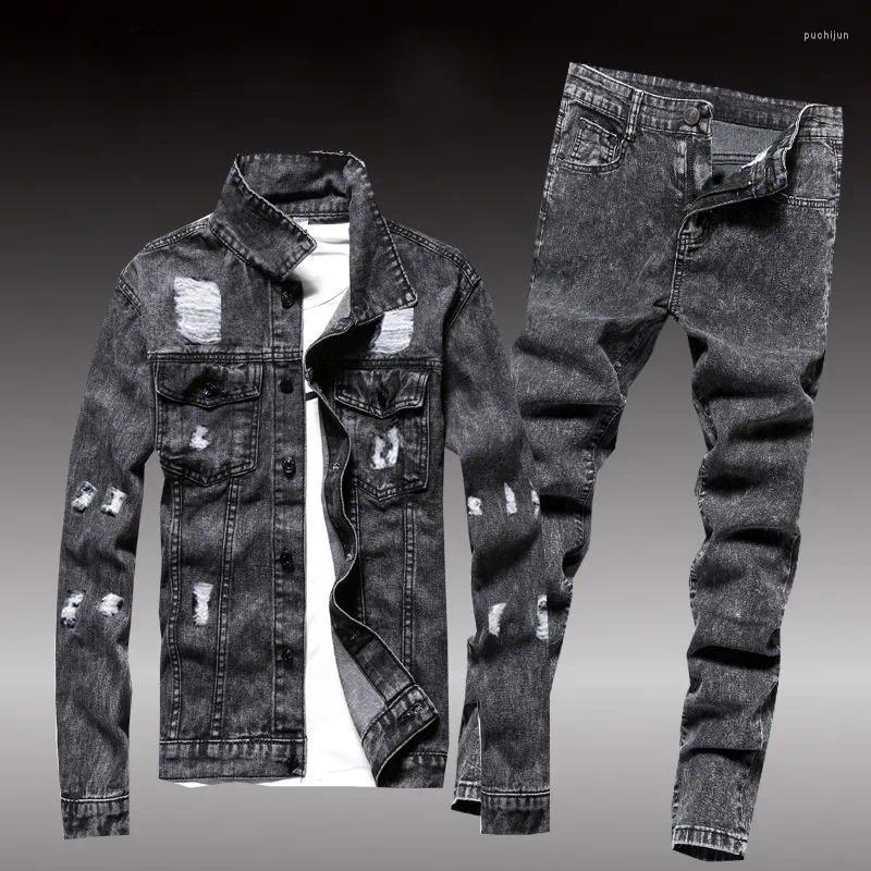 Men's Tracksuits 2024 Autumn Winter Men Jean Set Jacket Tide Cowboy Jeans Suit Handsome Clothing Cultivate One's Morality