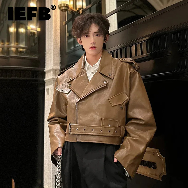 IEFB Mens PU Leather Jacket Short Loose Fashion Street Wear Personality Autumn Male Short Jackets Summer 9C5575 240725