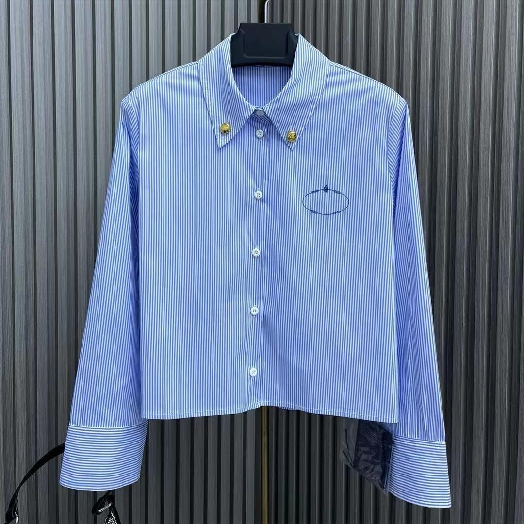 Striped cotton Printed letter pattern Short striped shirt Womens Button Letters Style Woman Designer Jackets Women's Blouses Shirts