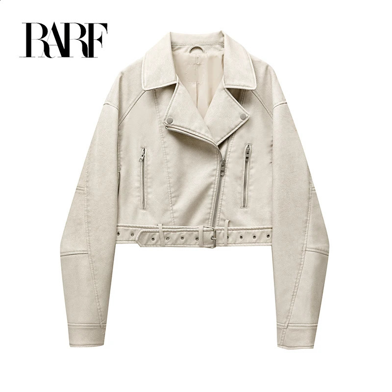 RARF 2024 Coal graysty le Womens washed leather jacket with belt short coat with downgraded zipper and vintage lapel jacket 240715