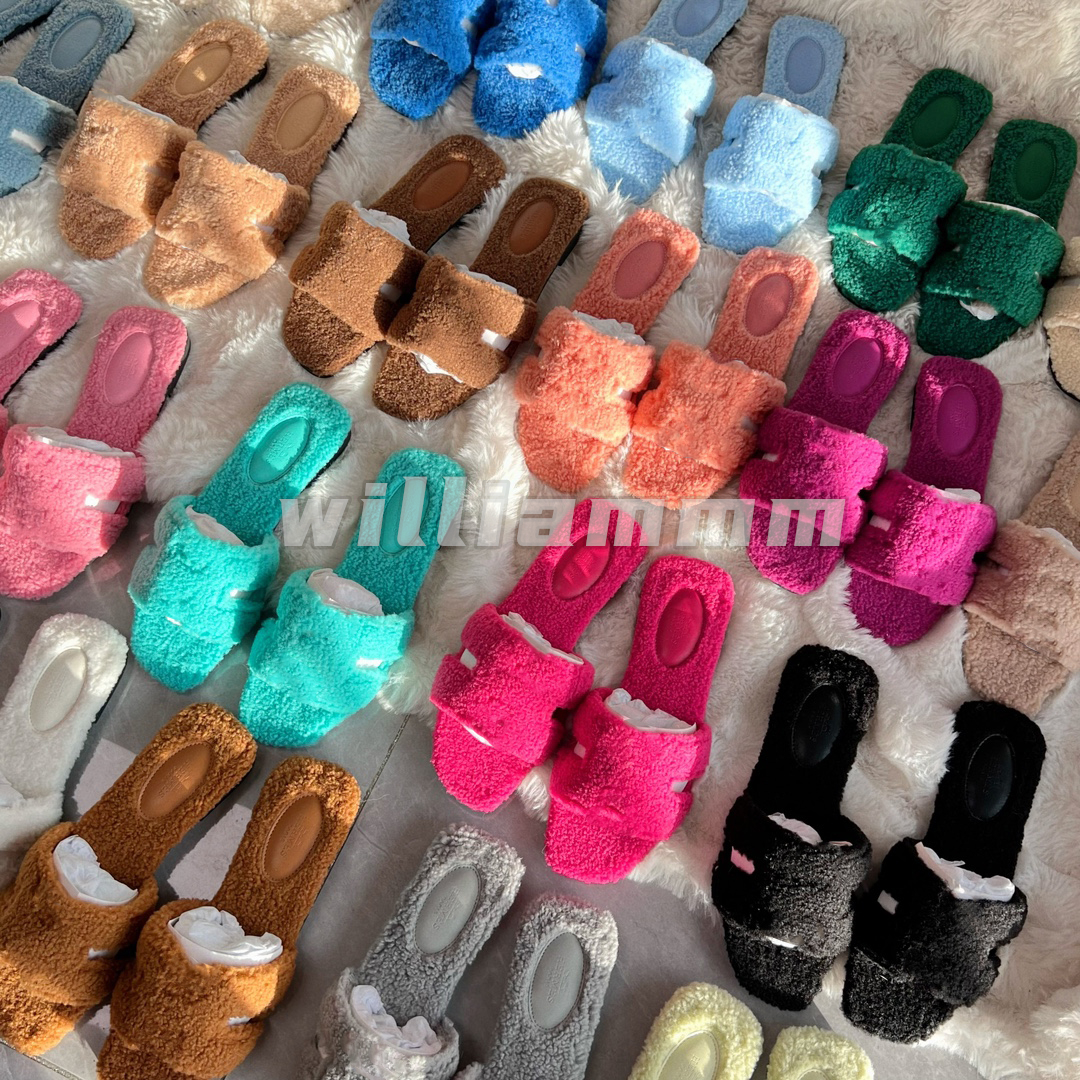 with box Designer Women's Slippers Luxury Slide Trendy Fashion Wool Slipper Warm Comfort Flat Bottom Slippers Autumn Winter Shoes Size 35-42