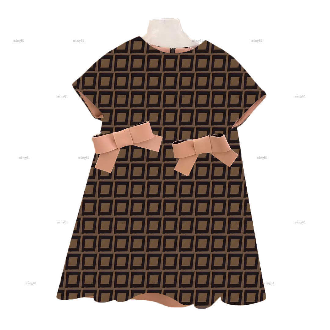 designer girl bowknot dressshirt brand kids dresses for big girls fashion dress Short sleeve cotton dress Casual Pleated skirt Shirt-image-846863350